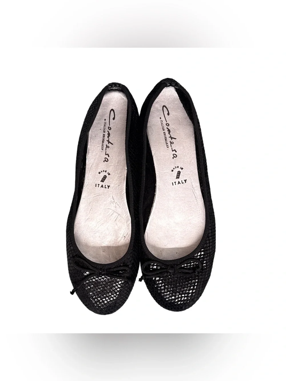 Italian Shoemaker Contesa Black Snake-Texture Leather Ballet Flat Women’s 7